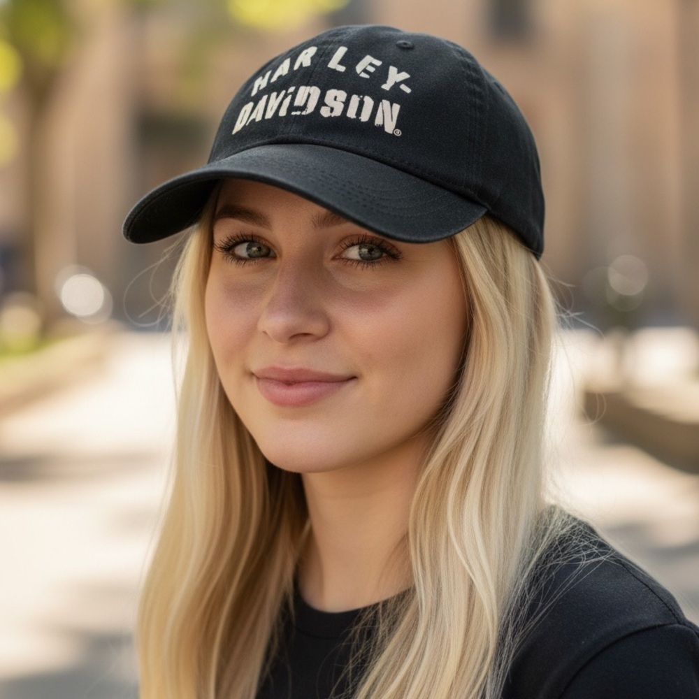 Harley-Davidson Black and Kinda Peachy Pink Distressed Style Logo Cap - Picture 11 of 11